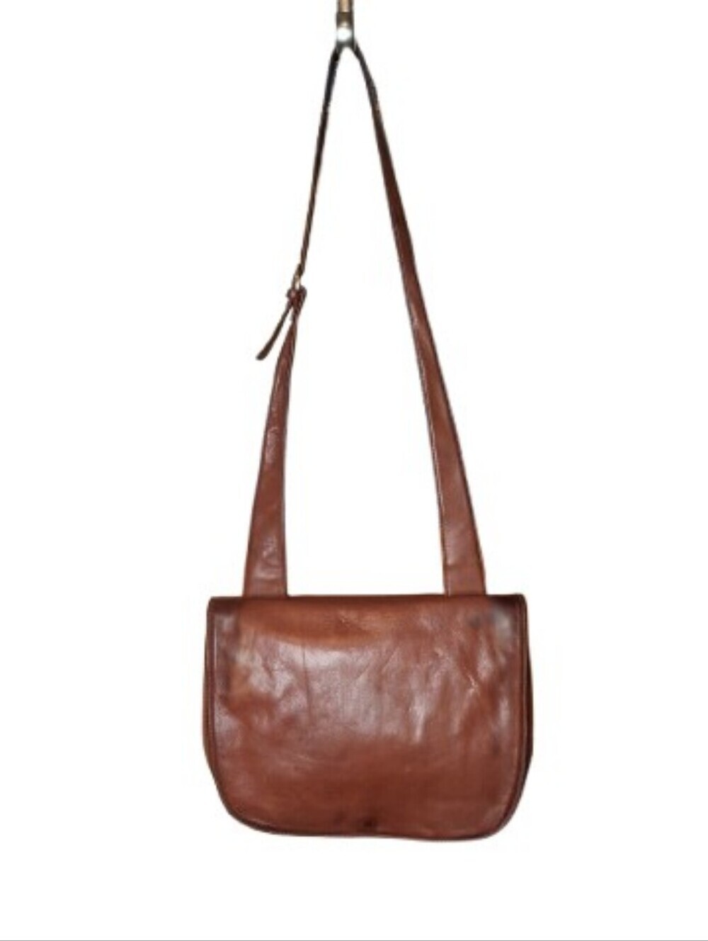 Vintage Perlina Distressed Saddle Bag Leather Purse Pecan